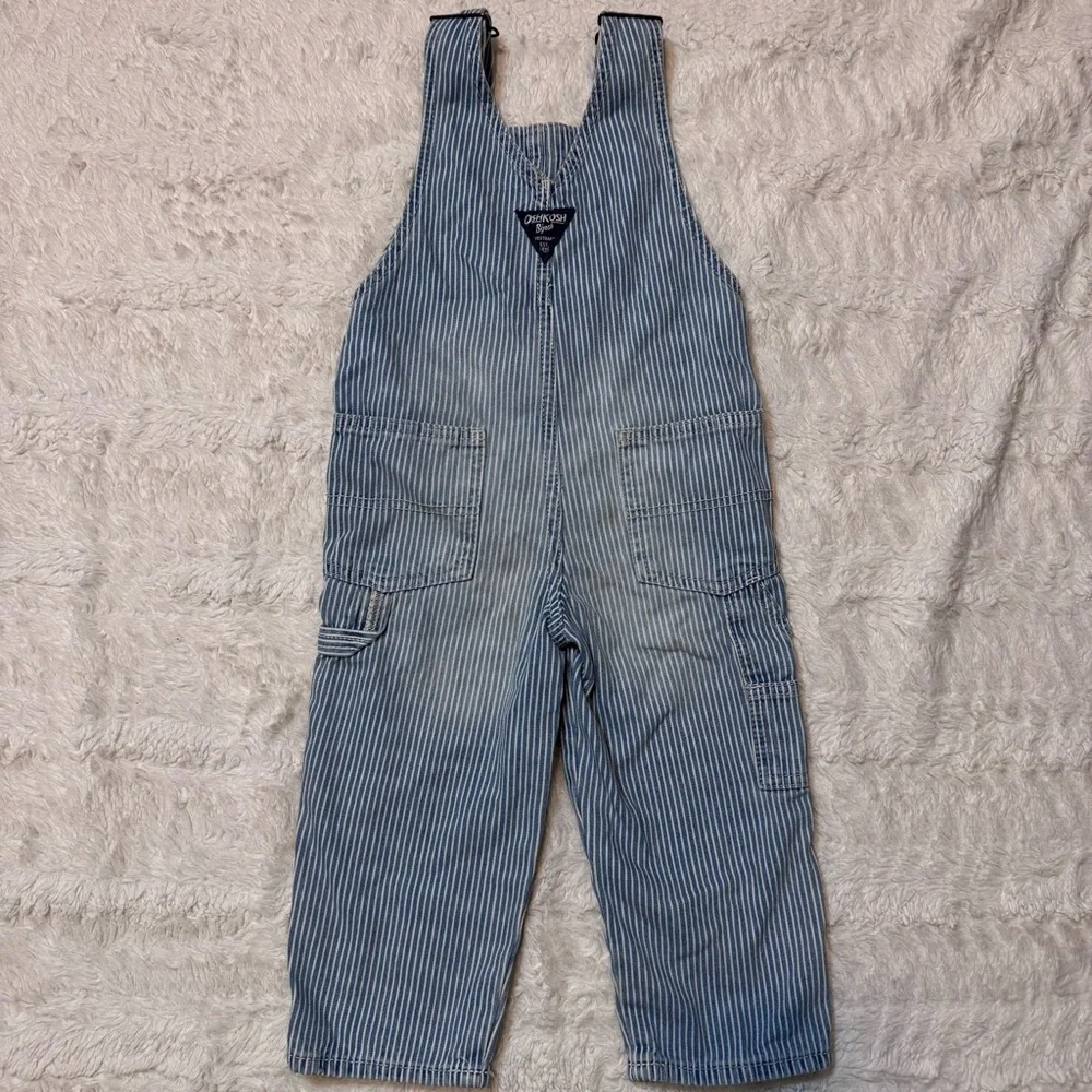 Vintage OshKosh B’Gosh Blue & White Pinstripe Overalls | Size 2T | Made in USA - Picture 2 of 6